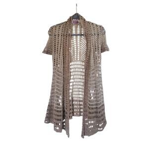 Rosie Neira Calado Hand Knit Crochet Festival Open Knit Cardigan, Size Medium